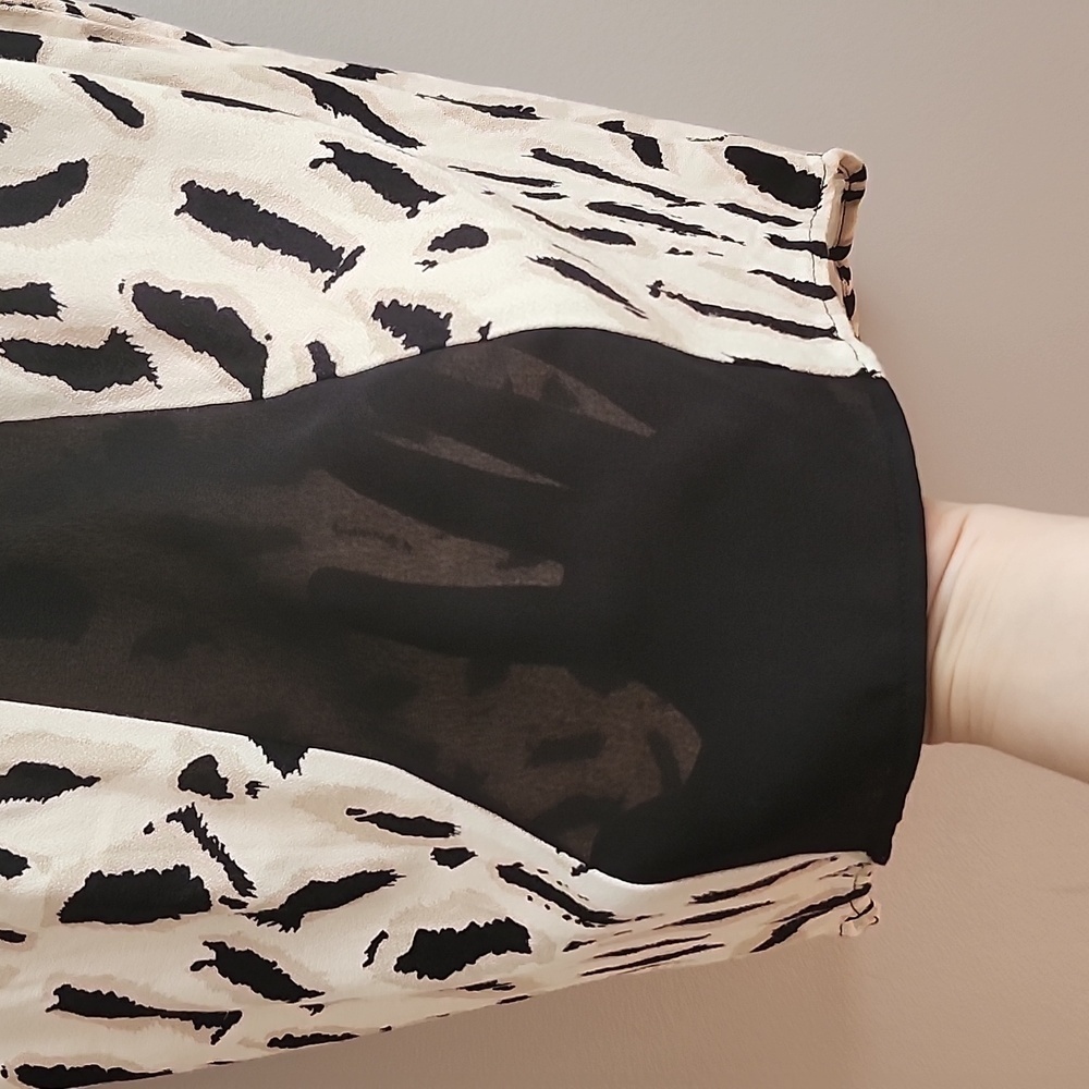 ZARA Beige black animal print round neck mesh sleeveless blouse - Picture 7 of 8